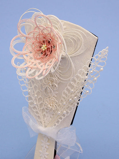 ６号水引羽子板飾り 白ピンク　アクリルスタンド付き　ズーム