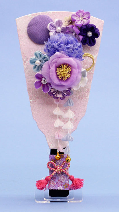 髪飾りが外せるおしゃれな羽子板れいパープル アクリルスタンド付き