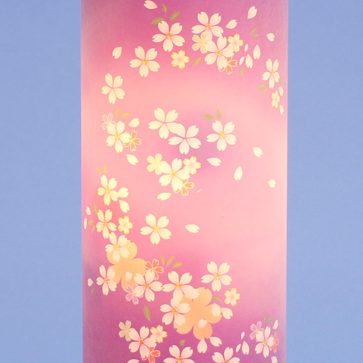 小型サイズ盆提灯高さ29m インテリア燈明 小桜の舞（薄紫）　点灯ズーム