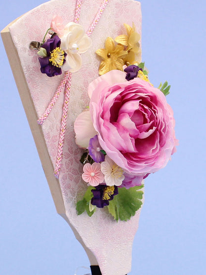 髪飾り羽子板 洋花(ピンク)ズーム