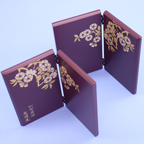 Paravent pour poupées Hina, 19 cm de haut, paravent à deux panneaux, Takaoka-nuri Korin Sakura violet ancien