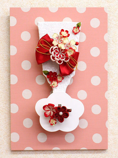 髪飾り羽子板 リボン赤 ここな壁掛