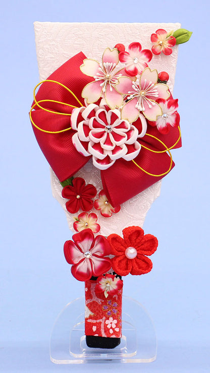 髪飾り羽子板 リボン赤 アクリルスタンド付き