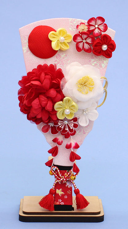 髪飾り羽子板れい赤 MDFスタンド付き