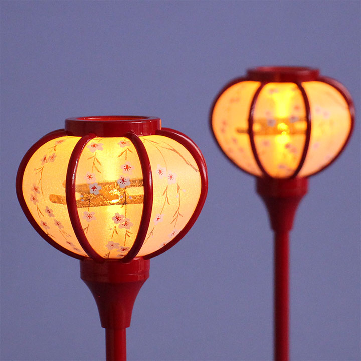 雛人形ぼんぼり  （樹脂製） 18cm小桜LEDコードレス朱塗り　暗所点灯