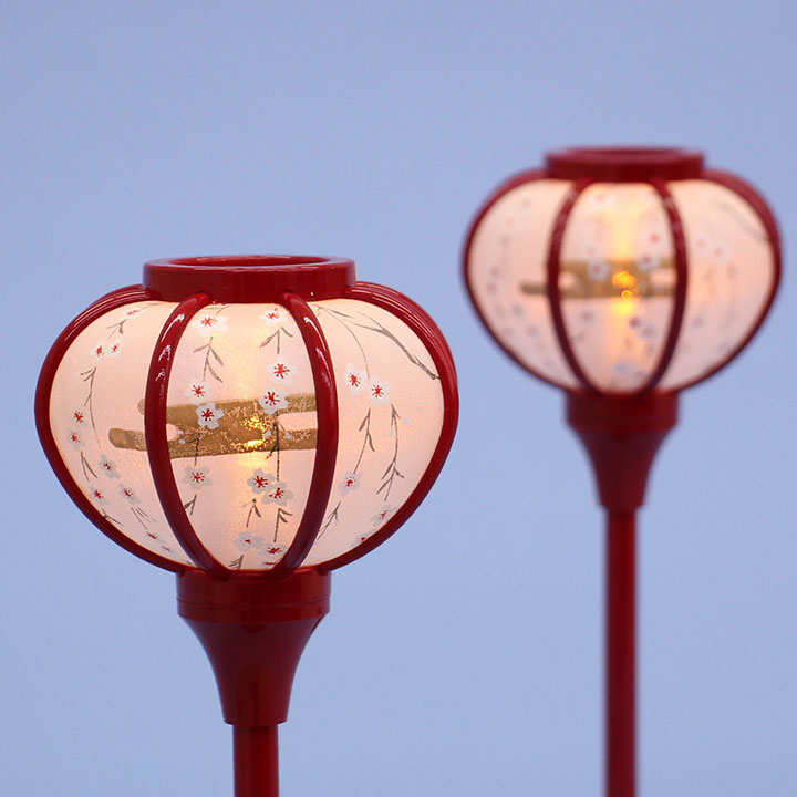 雛人形ぼんぼり  （樹脂製） 18cm小桜LEDコードレス朱塗り　明所点灯