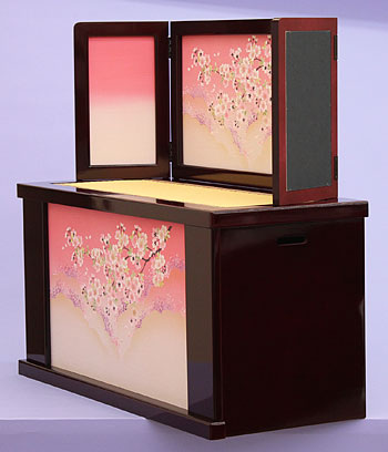 ensemble complet de poupée Hina et paravent de rangement, largeur 80 cm, type fin - flocon de neige rose et fleurs de cerisier