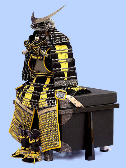 五月人偶单体盔甲，高74厘米，琉玉制作，第12号青铜伊達政宗盔甲（黑黄款）