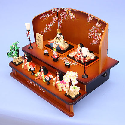 木目込み雛人形 幸一光作うらら五人 家具調二段飾り　横から