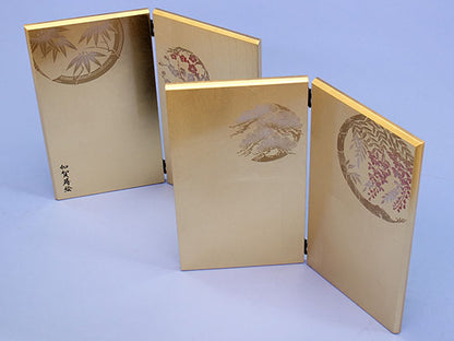 Folding screen for Hina dolls, 30cm high, No. 10, gold folding screen, two-panel set, gold leaf flower circle