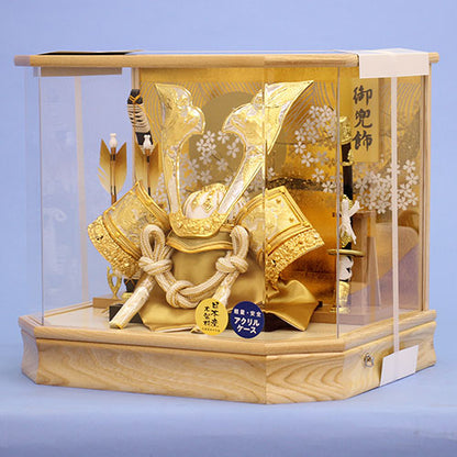 五月人偶兜形人偶柜装饰 高37cm 六角形 东山兜形 亚克力