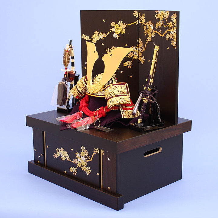 五月人偶兜收纳套装 宽38厘米 迷你9号 纯金箔竹雀兜 暗公主樱花