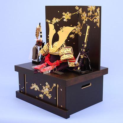 五月人偶兜收纳套装 宽38厘米 迷你9号 纯金箔竹雀兜 暗公主樱花