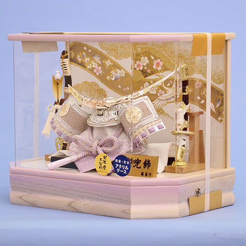 五月人形 兜ケース飾り 高さ33.5㎝ 六角青葉兜アクリル