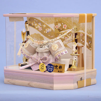 五月人形 兜ケース飾り 高さ33.5㎝ 六角青葉兜アクリル