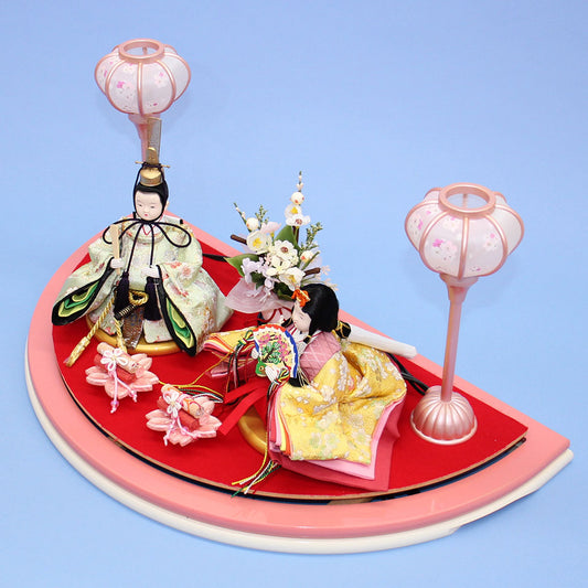 雛人形ケース飾り 二人 まりな　半円パノラマ白桃　オープン