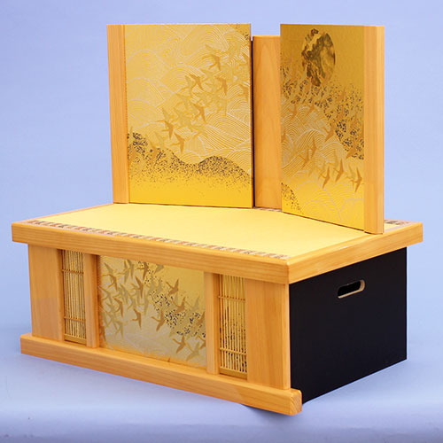 ensemble complet de poupées et de rangement Hina, paravent pliable, largeur 55 cm, Hinoki Thousand Cranes