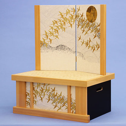 五月人形用収納台屏風 幅 45cm 15号ひのき鶴収納台屏風セット