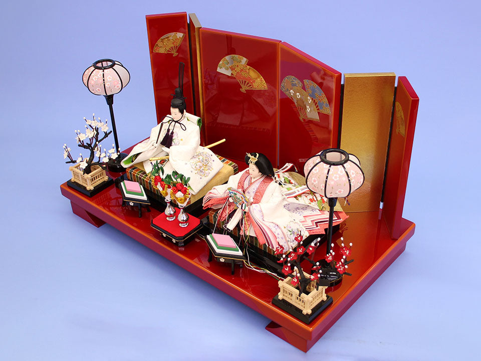 雛人形平飾り 幅75㎝ 京十番刺繍白雪輪９２２３１親王　朱塗り千彩　上から