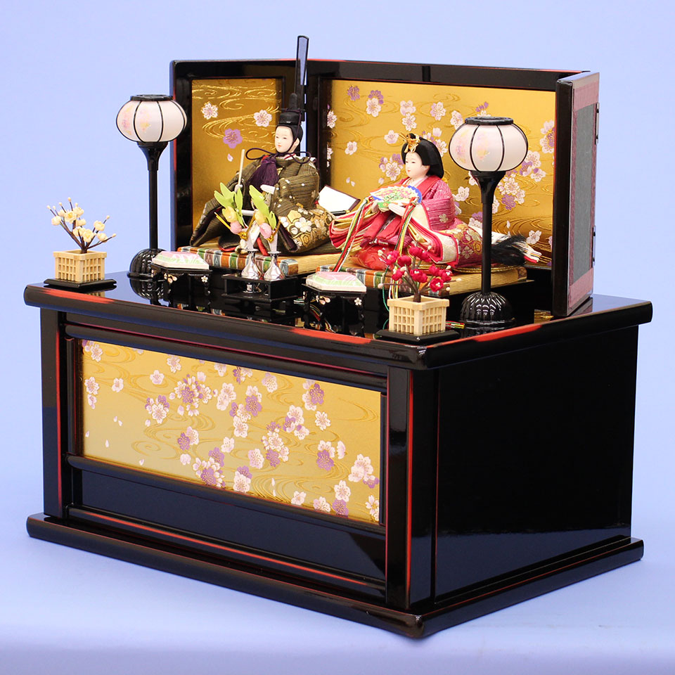 雛人形収納飾り 柳親王研ぎタメ塗引き出し式　横から