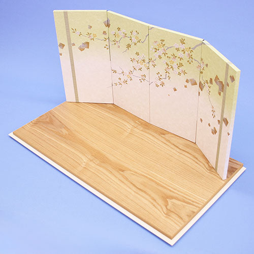 ensemble complet poupée Hina et paravent, largeur 60 cm, n° 20, Aozakura vert