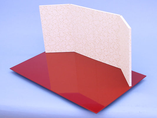 ensemble complet poupée Hina/paravent plat, largeur 60 cm, arabesque de fleurs en papier japonais rouge vermillon