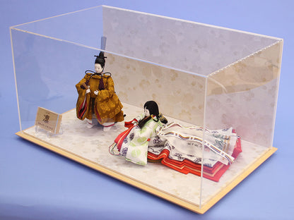 雛人形ケース飾り 柴田家千代　平安雛　白桜ケース　横から