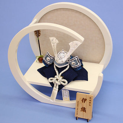 May Doll kabuto Decoration Width 35cm No. 3 Purple Navy kabuto Moon Circle White Base Decoration Set