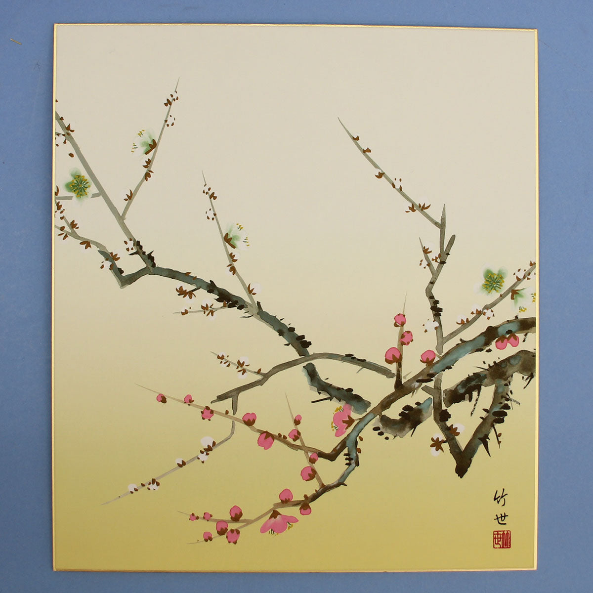 四季絵色紙　花鳥画　紅白梅