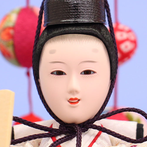 雛人形ケース飾り 二人 小芥子親王 赤ケース吊るしマリ　殿顔
