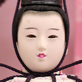 雛人形ケース飾り 二人 小芥子几帳付き六角黒　殿顔