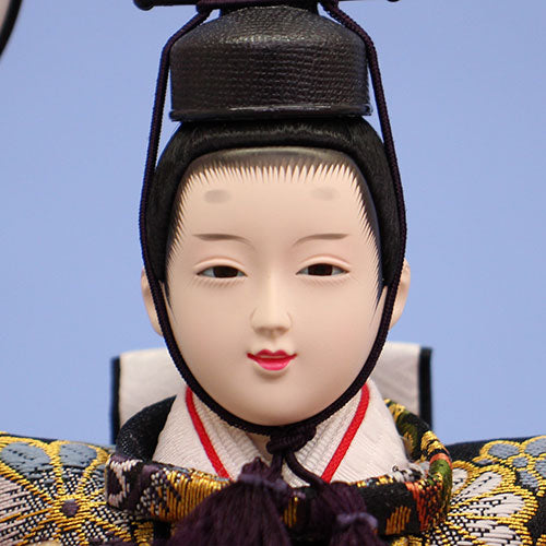 雛人形ケース飾り 二人 幅53㎝ 三五親王 彩美六角黒金ぼかし　殿顔