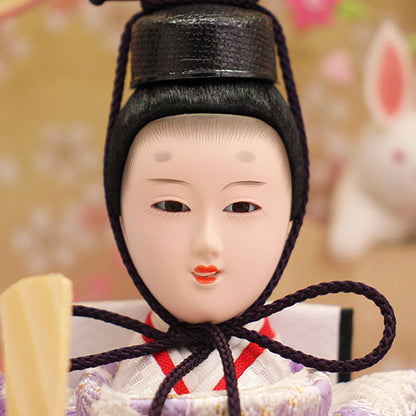 雛人形ケース飾り 二人 小芥子親王 つるし飾り付き白木枠　殿顔