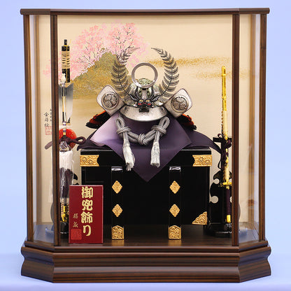 五月人形 兜ケース飾り 高さ52㎝ 13号 いぶし銀徳川兜六角