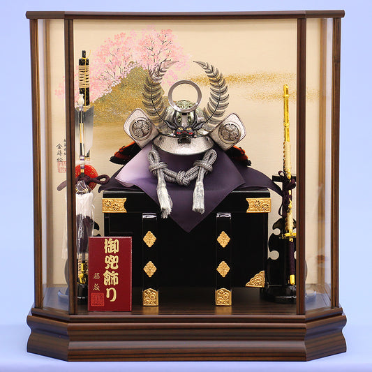 五月人形 兜ケース飾り 高さ52㎝ 13号 いぶし銀徳川兜六角