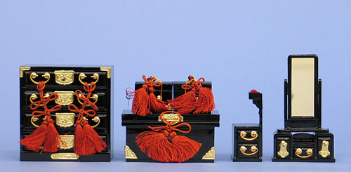 雛道具三つ揃え・対鏡 25号黒塗り（木製）