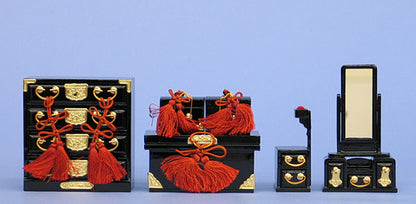 雛道具三つ揃え・対鏡 25号黒塗り（木製）