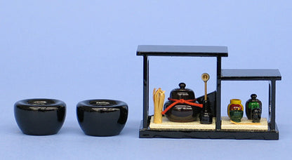 雛道具火鉢・茶道具 25号黒塗り（木製）