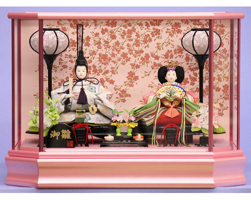雛人形ケース飾り 二人 芥子親王 会津蒔絵ピンク