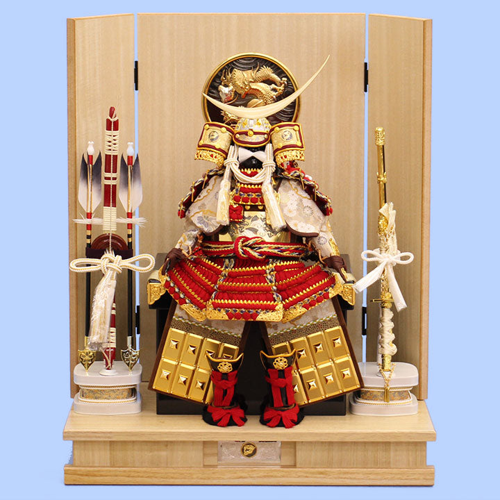 五月人形鎧飾り 幅 45cm 高さ 56cm 皇宸作 3号白銀の伊達政宗鎧 平飾りセット