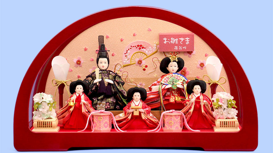 雛人形ケース飾り 五人 柳親王 円華ドーム型赤