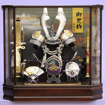 五月人形 兜ケース飾り 高さ50㎝ 銀閣兜六角