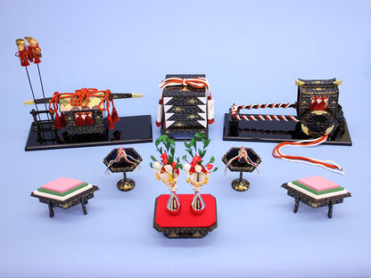 雛道具三段飾り用6点セット 40号本金三つ葉唐草(木製)