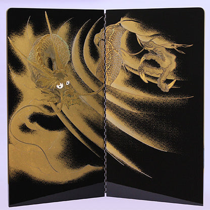 屏風  五月人形 用 25号二曲屏風 黒塗り龍