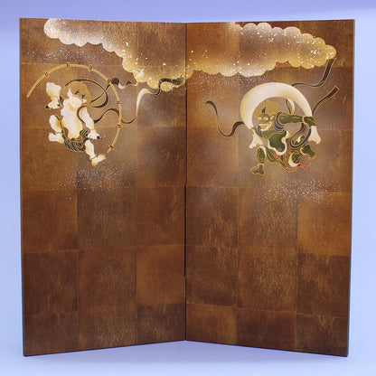 屏風  五月人形 用 23号二曲本仕立て袋張り屏風　赤茶貝箔風神雷神