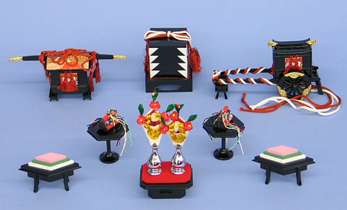 雛道具三段飾り用6点セット 25号献上菱(黒塗り)(木製)