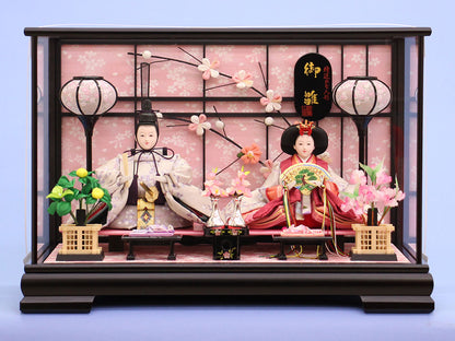 雛人形ケース飾り 二人 三五親王 枝梅格子