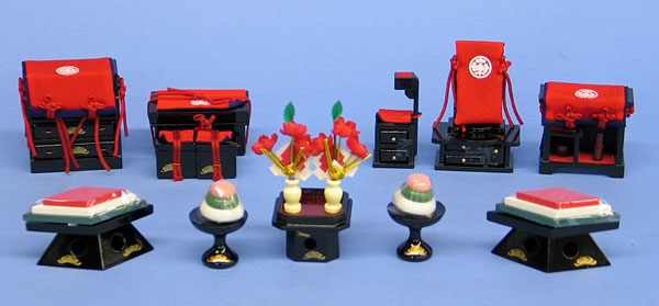 雛道具三段飾り用6点セット 20号松葉油単(木製)