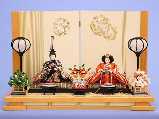 雛人形平飾り 京十二番極上正絹　箔花丸