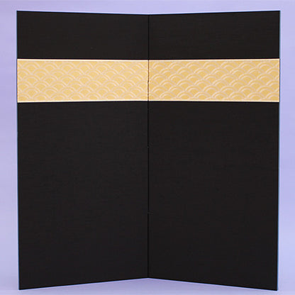 屏風  五月人形 用 23号二曲本仕立て袋張り屏風 黒布金青海波